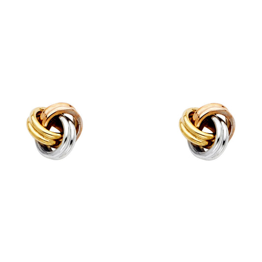 14k Tri-Color Gold Triquetra Stud Triple Hoop Trinity Knot Celtic Loop Earrings