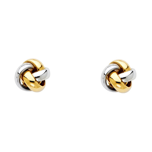 14k Two-Color Gold Celtic Knot Stud Interlocking Weave Earrings