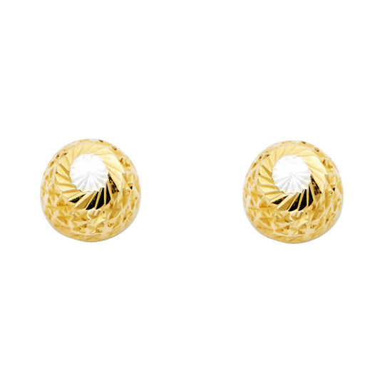 14k Yellow & White Gold Faceted Spiral Ball Stud 9.5mm Earrings