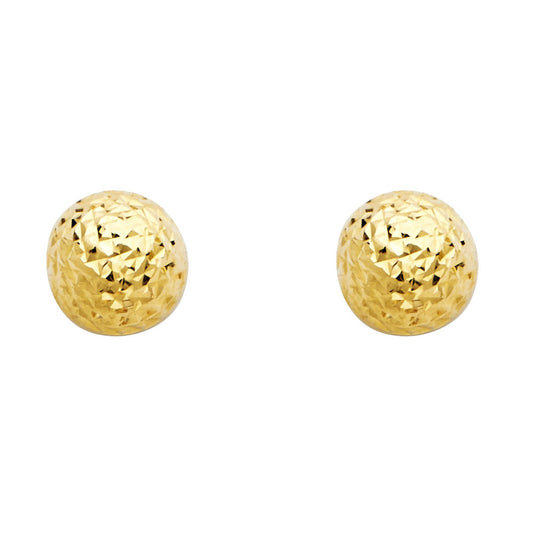 14k Yellow Gold Faceted Half Ball Stud Sphere Disco Round Classic Earrings