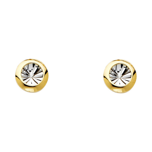 14k Yellow & White Gold Ball Stud Sphere Modern Simple Circle Earrings