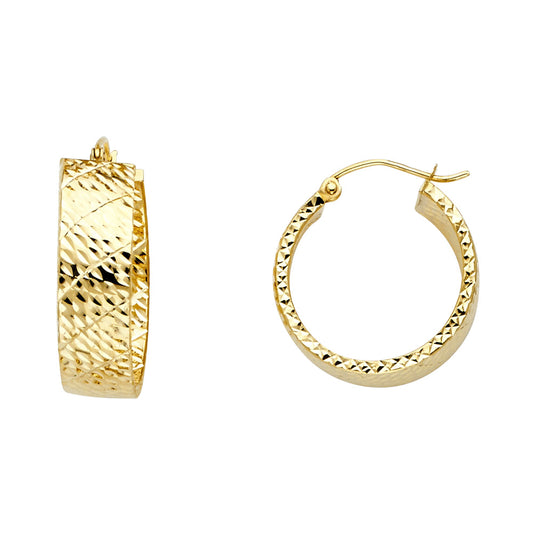 14k Yellow Gold Chunky Hoop Elegant ZigZag Pattern Earrings