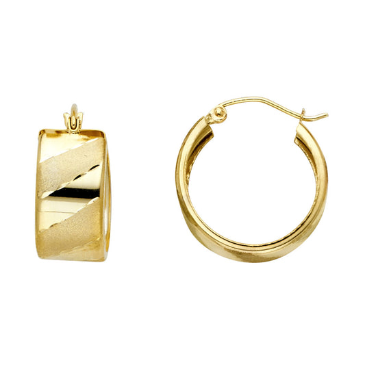 14k Yellow Gold Elegant Stripe Hoop Line Modern Bold Chunky Earrings
