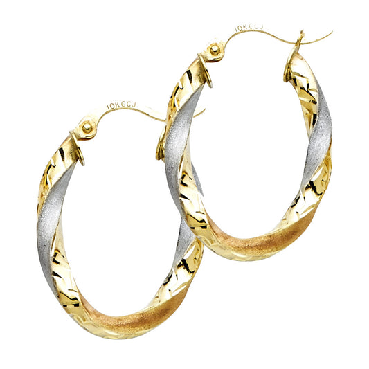 14k Tri-Color Gold Spiral Oval Filligree Swirl Knot Twist Hinge Clasp Earrings