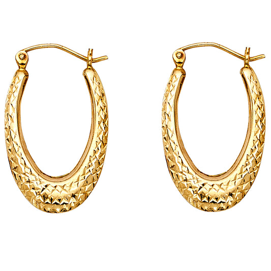 14k Yellow Gold Oval Hoop Wide Bold Modern Hinge Clasp Earrings