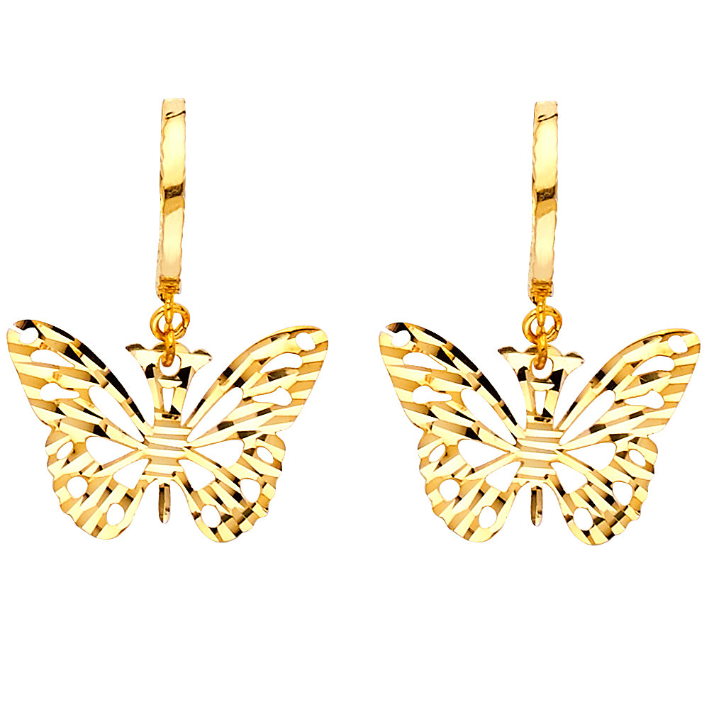 14k Yellow Gold Diamond-Cut Butterfly Cutout High Polished Fashion Earrings