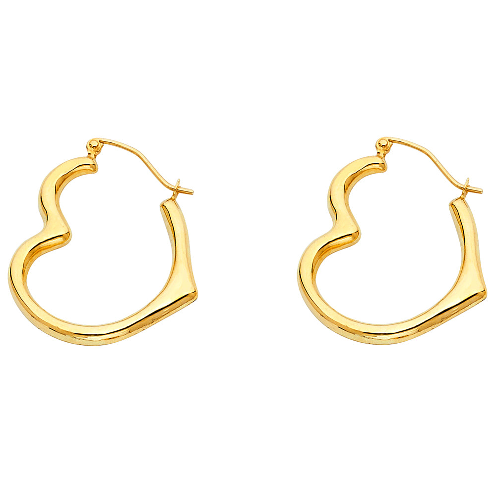 14k Yellow Gold Wide Sideways Heart Open Hoop Love Romantic Earrings