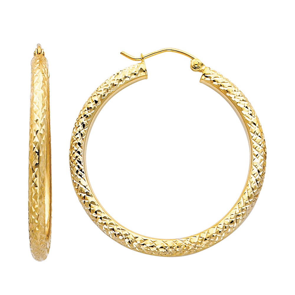 14k Yellow Gold Elegant Criss Cross Hoop Hinge Clasp Circle Classic Earrings