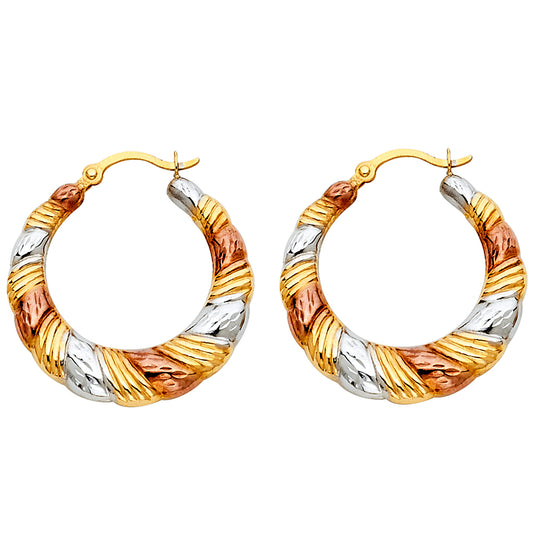 14k Tri-Color Gold Modern Rope Twist Filigree Swirl Spiral Knot Earrings