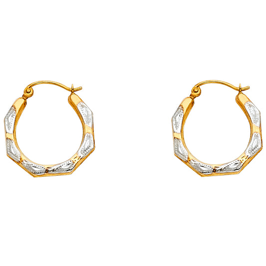 14k Two-Color Gold Elegant Hoop Geometric Hinge Clasp Circle Round Earrings