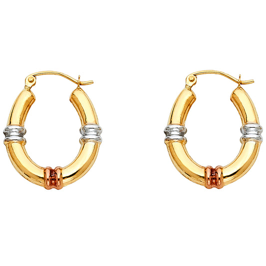 14k Tri-Color Gold Vintage Hoop Oval Hinge Clasp Bead Earrings