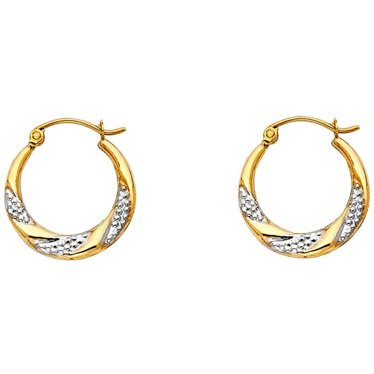 14k Two-Color Gold Studded Hoop Hinge Clasp Open Circle Earrings