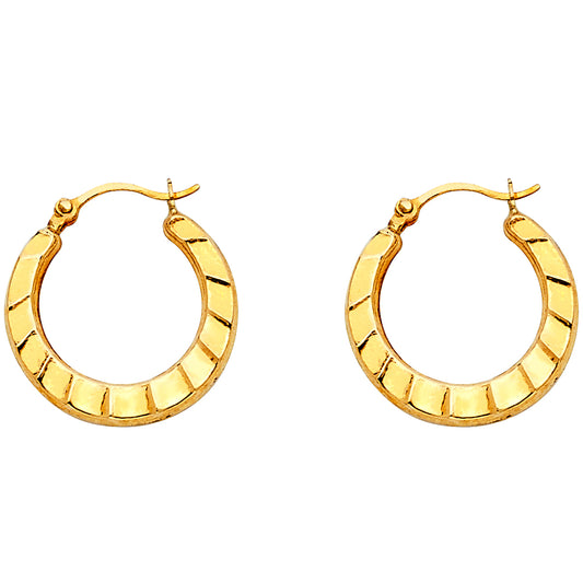 14k Yellow Gold Elegant Vintage Hoop Circle Round Scalloped Art Deco Earrings