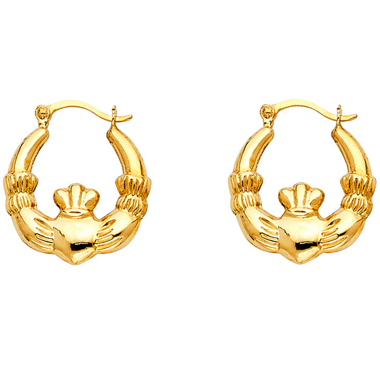 14k Yellow Gold Celtic Claddagh Promise Heart Love Friendship Earrings