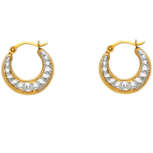14k Two-Color Gold Art Deco Style Hoop Gypsy Boho Festical Fashion Earrings