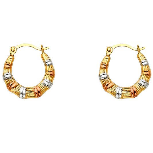 14k Tri-Color Gold Hoop Bundled Hinge Clasp Band Modern Earrings
