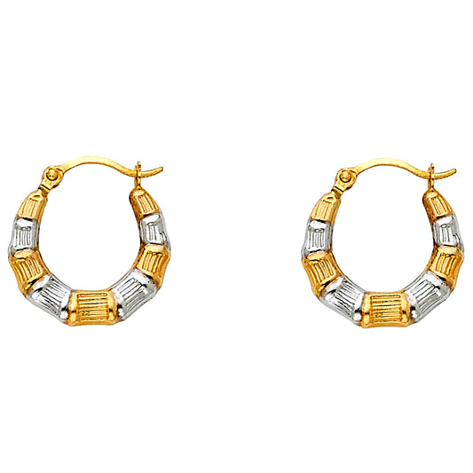 14k Two-Color Gold Modern Hoop Geometric Stripe Hinge Clasp Earrings