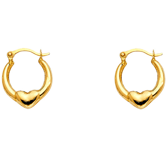 14k Yellow Gold High Polish Promise Heart Hoop Love Romantic Earrings