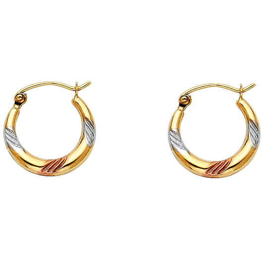 14k Tri-Color Gold Twist Hoop High Polish Elegant Shiny Earrings