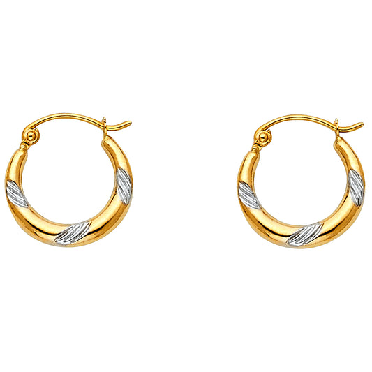 14k Two-Color Gold Hoop Hinge Clasp Spiral High Polish Earrings