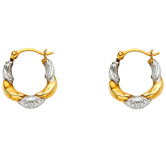 14k Two-Color Gold Scalloped Hoop Shell Ocean Flower Swirl Earrings