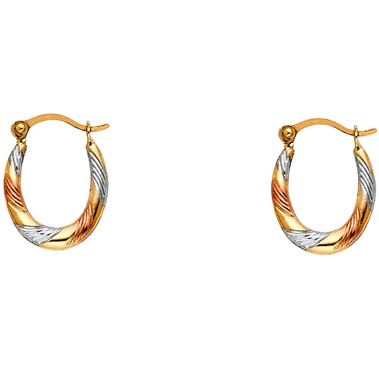14k Tri-Color Gold Hoop Rope Knot Twist Weave Earrings