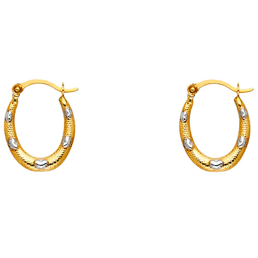 14k Two-Color Gold High Polish Hoop Oval Hinge Clasp Promise Heart Earrings