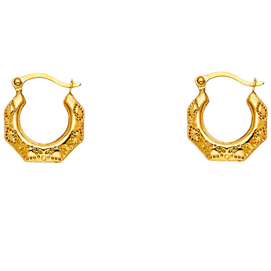 14k Yellow Gold Geometric High Polish Hoop Cutout Cage Open Elegant Earrings