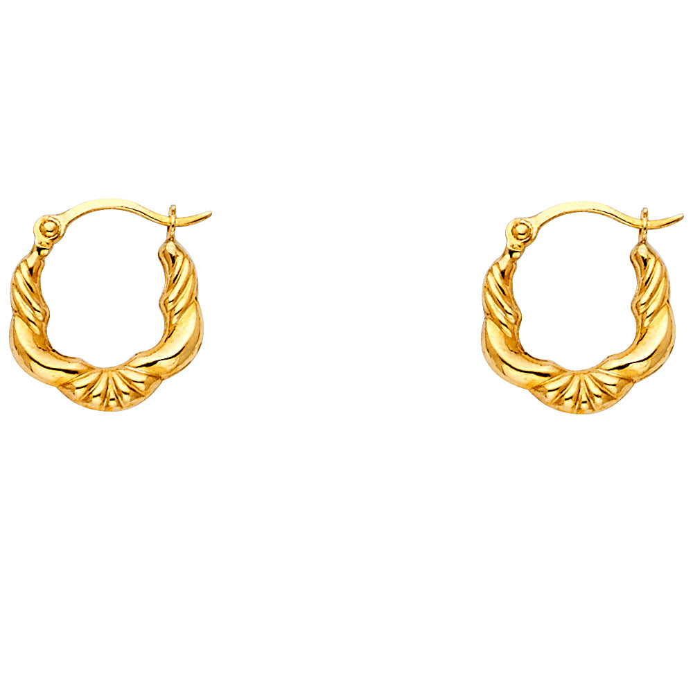 14k Yellow Gold Scalloped Hoop Flower Shell Ocean Beach Earrings