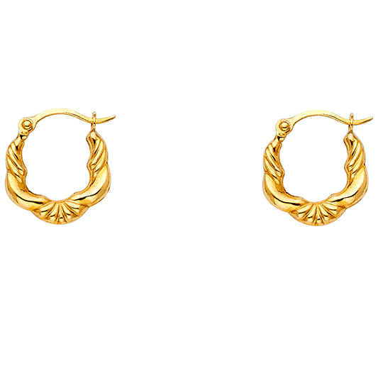 14k Yellow Gold Scalloped Hoop Flower Shell Ocean Beach Earrings