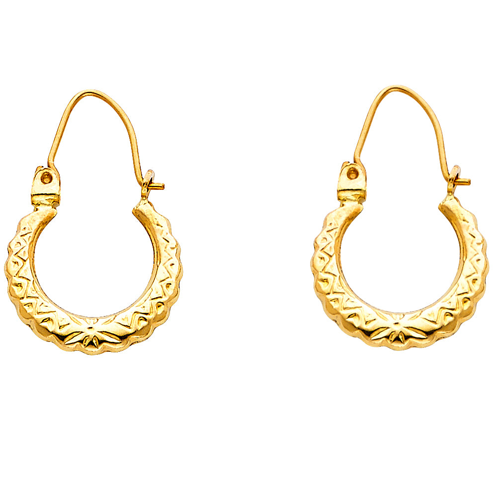 14k Yellow Gold High Polish Ornate Hoop Bali Style Elegant Earrings