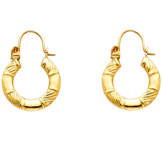 14k Yellow Gold Classic Vintage Hoop Wide Twist Band Hinge Clasp Round Earrings