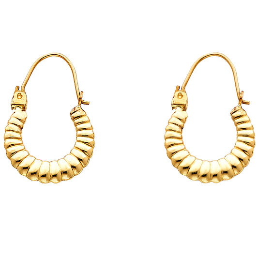 14k Yellow Gold Bubble Ridge Hoop Open Circle Hinge Clasp Round Earrings