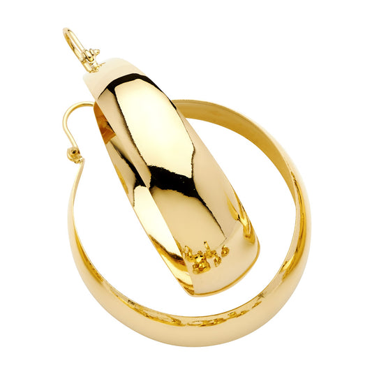 14k Yellow Gold Simple Wide Hoop Classic Plain Modern Earrings