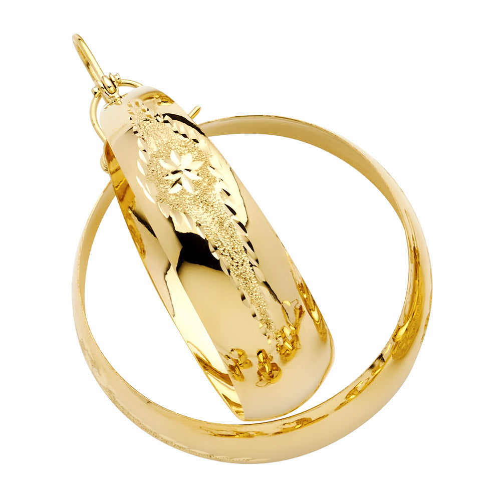 14k Yellow Gold High Polish Star Hoop Flower Diamond-Cut Circle Round Earrings