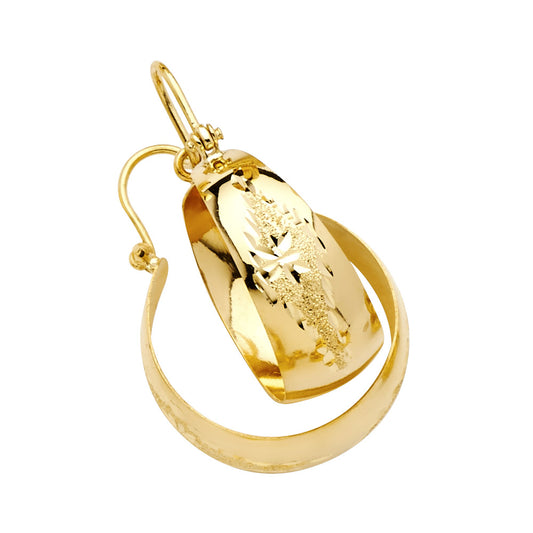 14k Yellow Gold High Polish Star Hoop Diamond-Cut Hinge Clasp Shiny Earrings