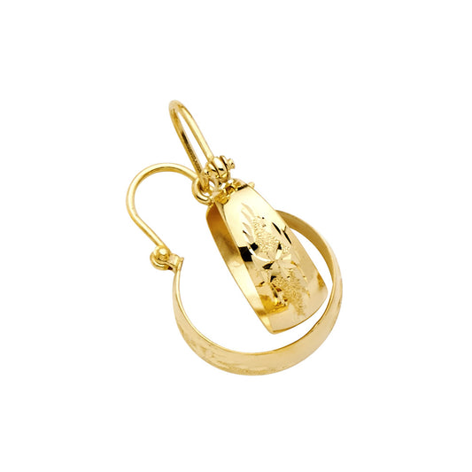 14k Yellow Gold Diamond-Cut Hoop Circle Star Shiny Earrings