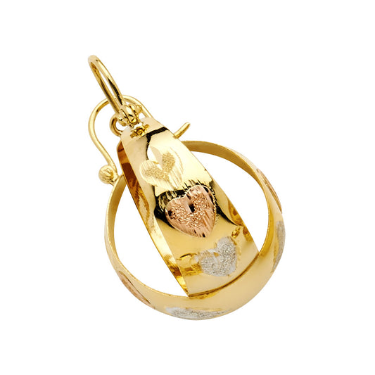 14k Tri-Color Gold Promise Heart Hinge Clasp Love Romantic High Polish Earrings