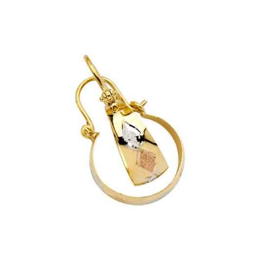 14k Tri-Color Gold Simple Hoop High Polish Classic Geometric Earrings