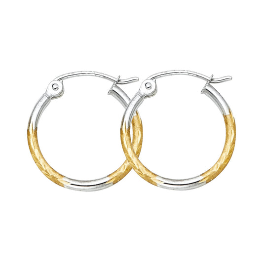 14k Two-Color Gold High Polish Hinge Clasp Hoop Shiny Classic Earrings