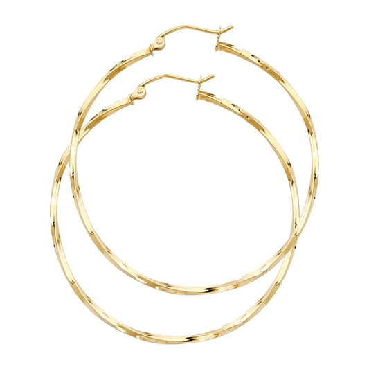 14k Yellow Gold Slender Twist Hoop Classic Elegant Earrings