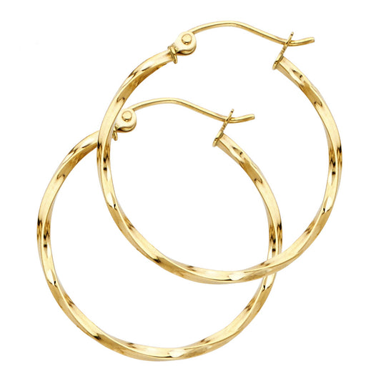 14k Yellow Gold Simple Twist Hoop High Polish Swirl Filigree Spiral Earrings