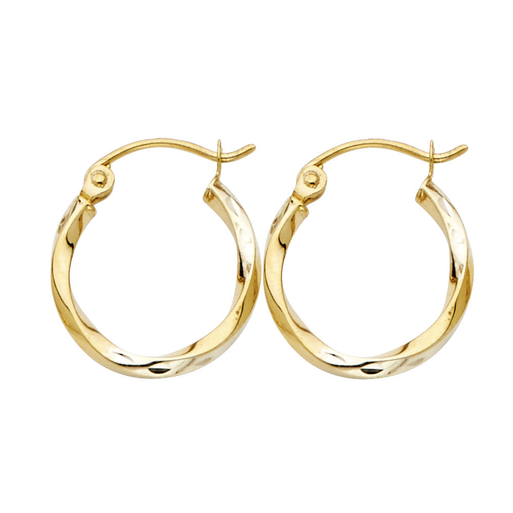 14k Yellow Gold Simple Modern Hoop Twist High Polish Elegant Earrings