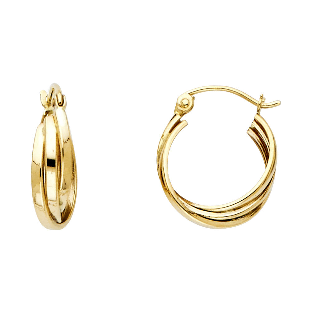 14k Yellow Gold Modern Triple Hoop Circle Interlocking Earrings