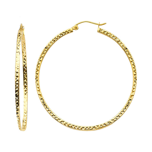 14k Yellow Gold Zig Zag Pattern Hoop High Fashion Modern Classic Earrings