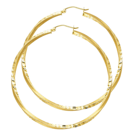 14k Yellow Gold Simple Twist Hoop Hinge Clasp Round Earrings