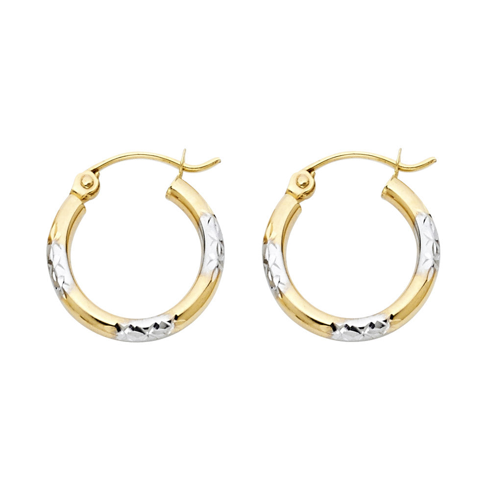14k Two-Color Gold Elegant Hoop Shiny High Polish Stripe Earrings