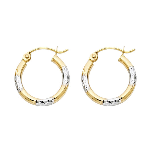 14k Two-Color Gold Elegant Hoop Shiny High Polish Stripe Earrings
