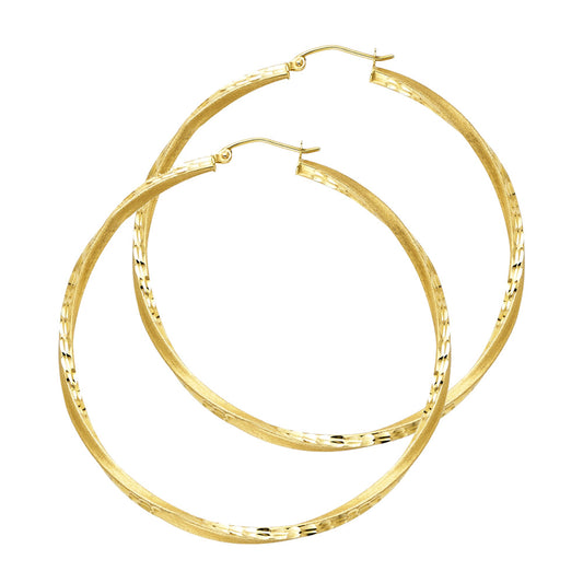 14k Yellow Gold Simple Twist Hoop Circle Round Classic Earrings