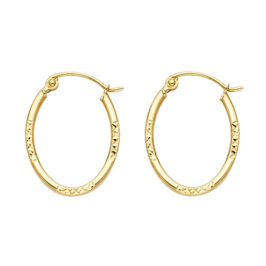 14k Two-Color Gold Classic High Polish Oval Hinge Clasp Zig Zag Stripe Earrings